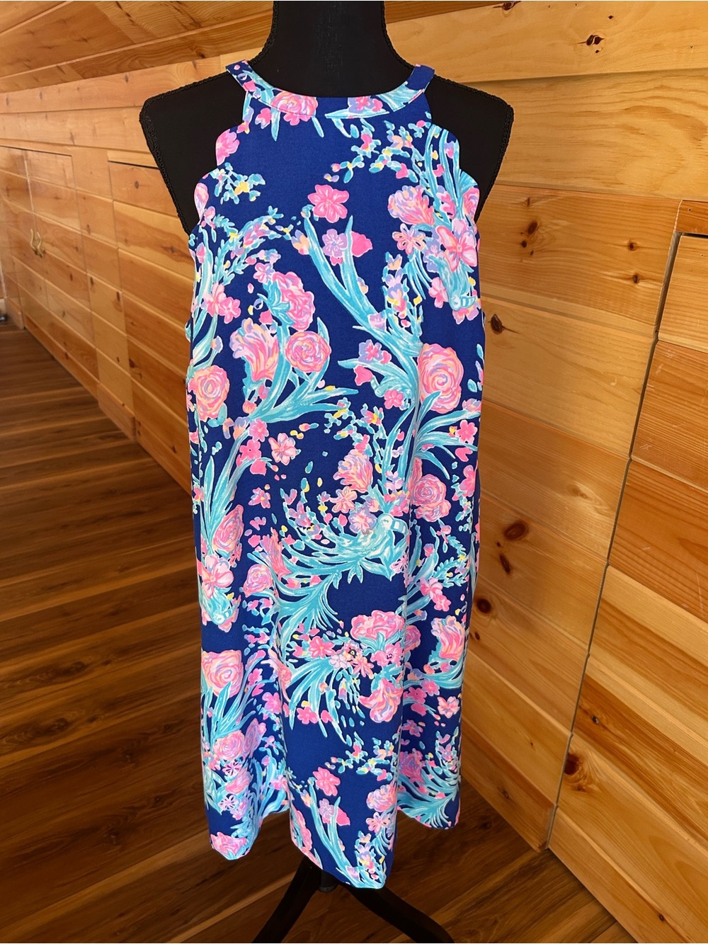 Lilly Pulitzer Scalloped Sleeveless Floral Shift Dress - Pink & Aqua Print